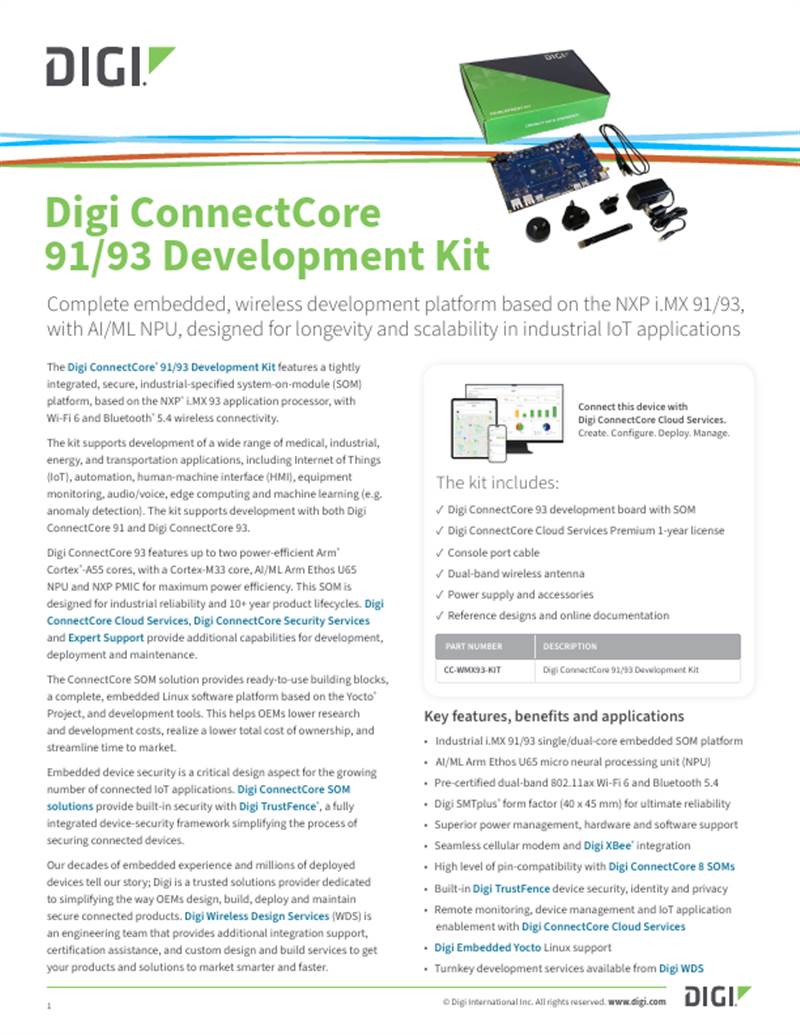 Digi ConnectCore 9 Development Kit Datasheet