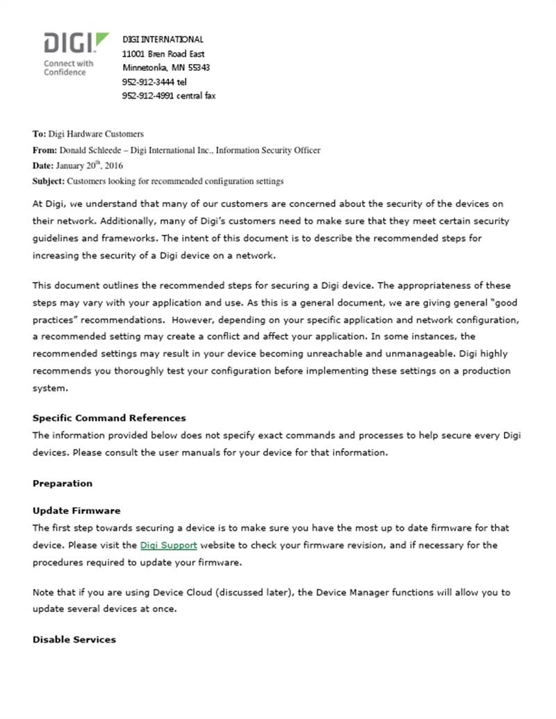 Recommended Steps for Securing a Digi Device