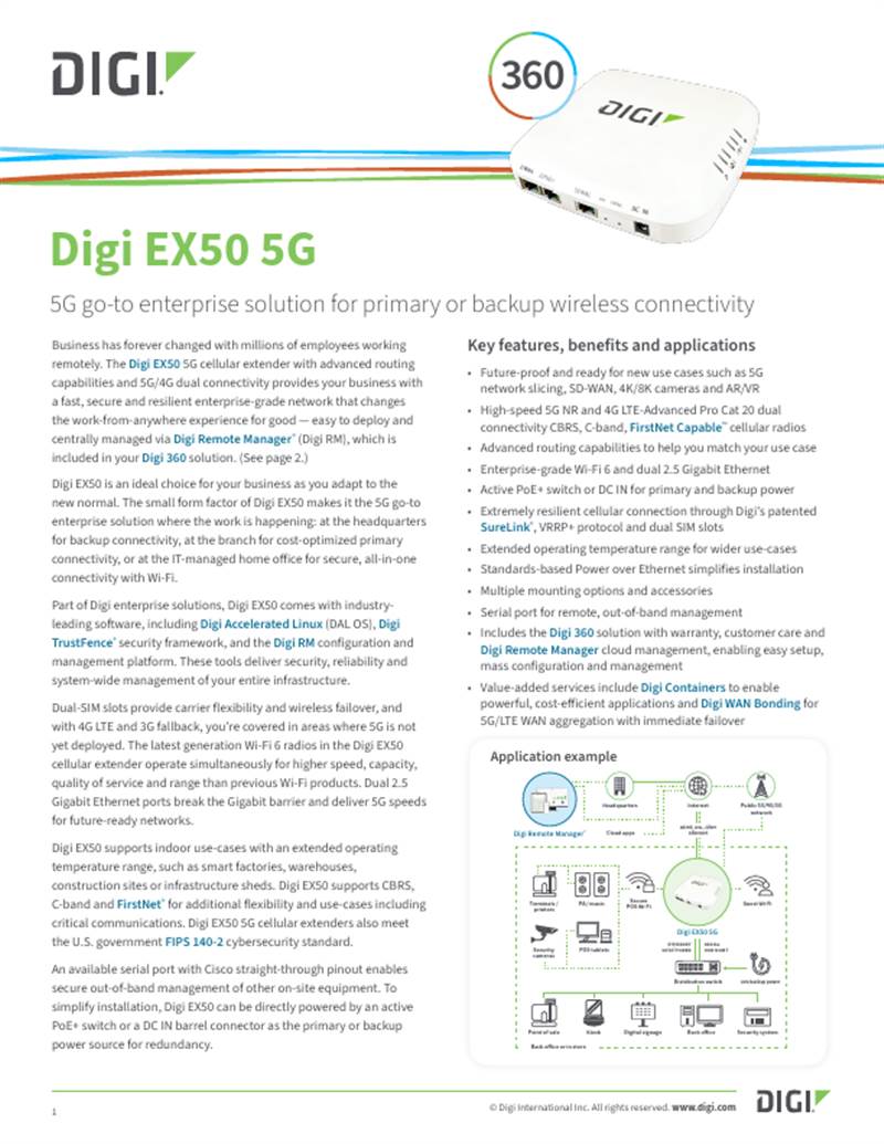 Digi EX50 5G Cellular Extender Datasheet