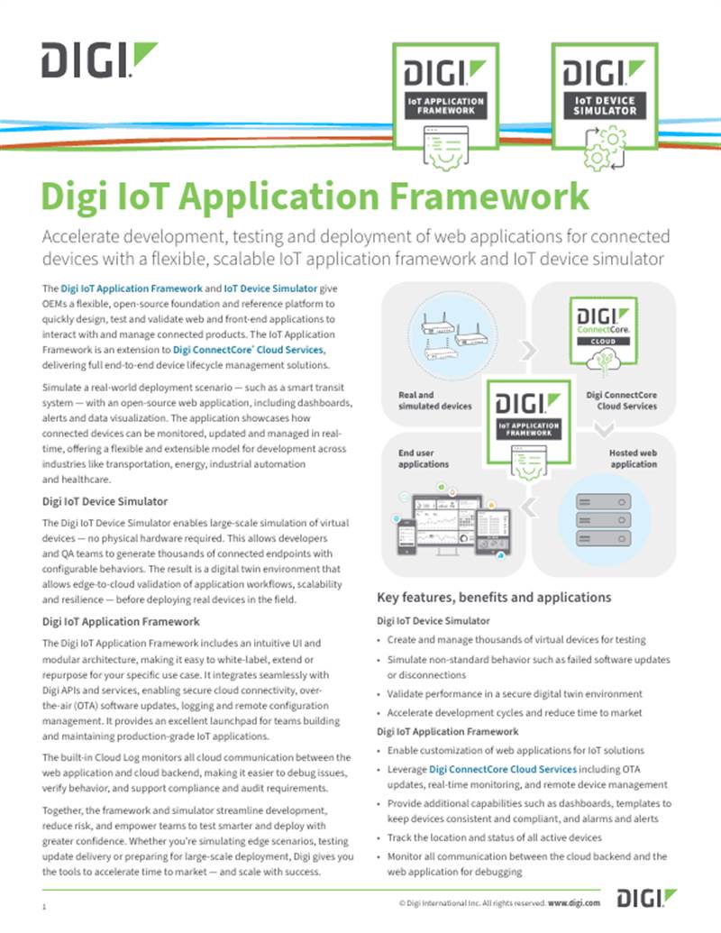 Digi IoT Application Framework and IoT Device Simulator Datasheet