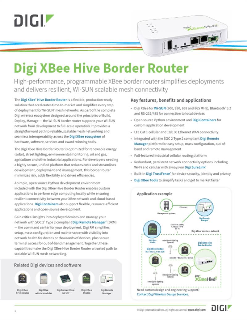 Digi XBee Hive Border Router Datasheet