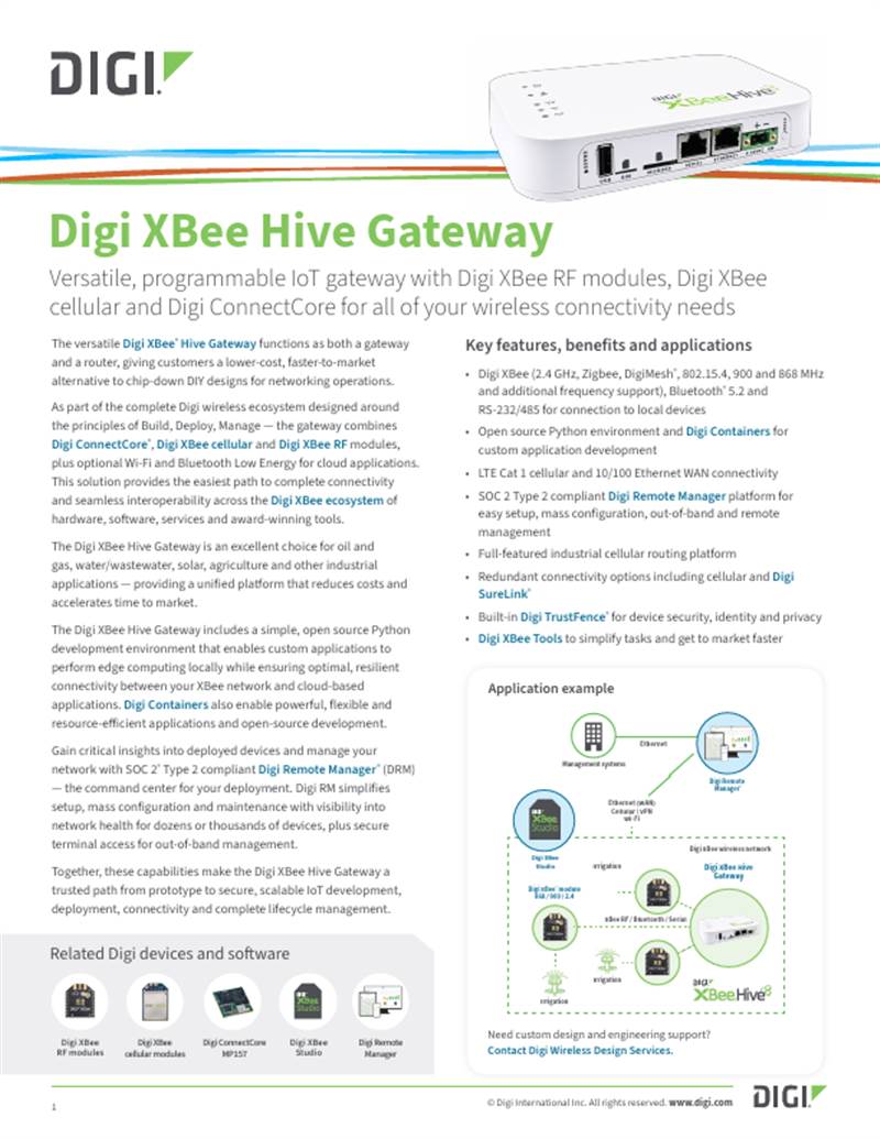 Digi XBee Hive Gateway Datasheet