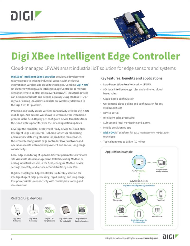 Digi XBee Intelligent Edge Controller Datasheet