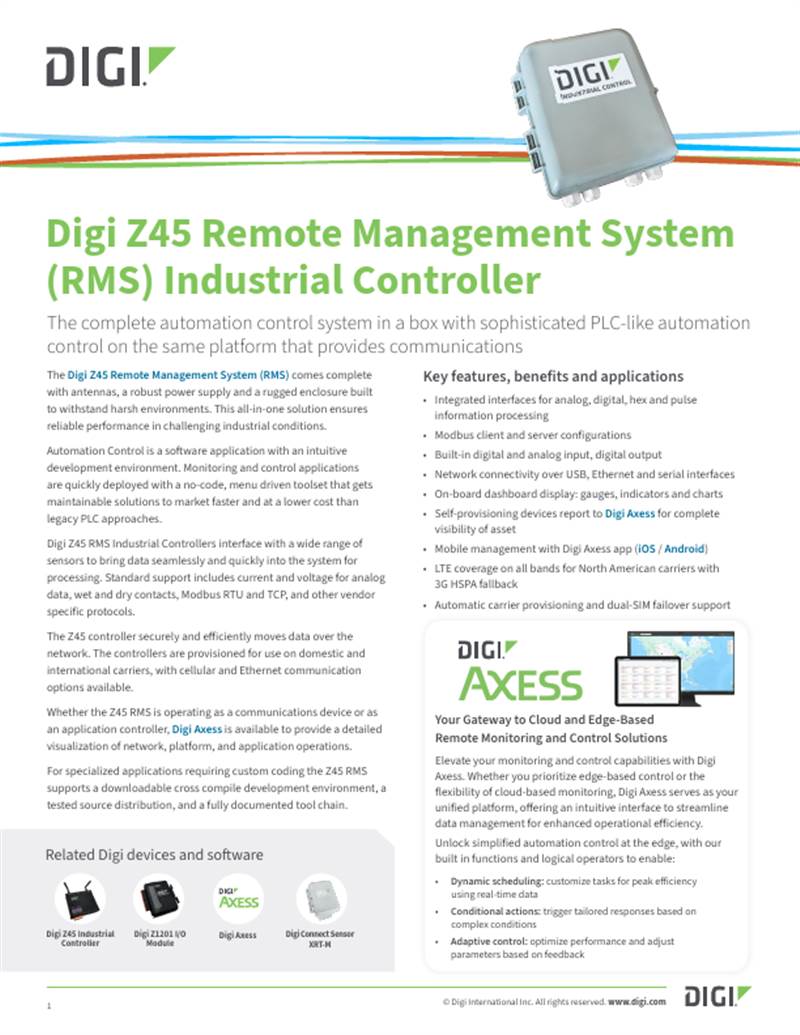 Digi Z45 Remote Management System Industrial Controller Datasheet