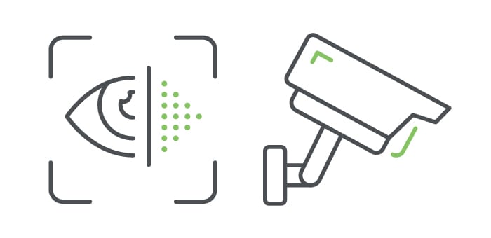 Eye scan biometric icon and security camera