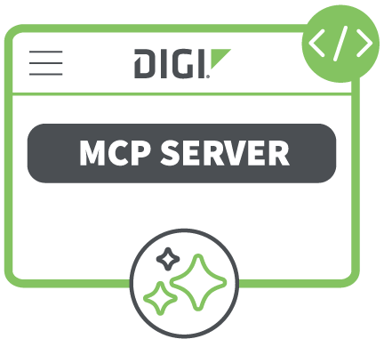 Digi MCP Server graphic with a 'NEW' label, featuring an AI-ready infrastructure icon and Digi logo